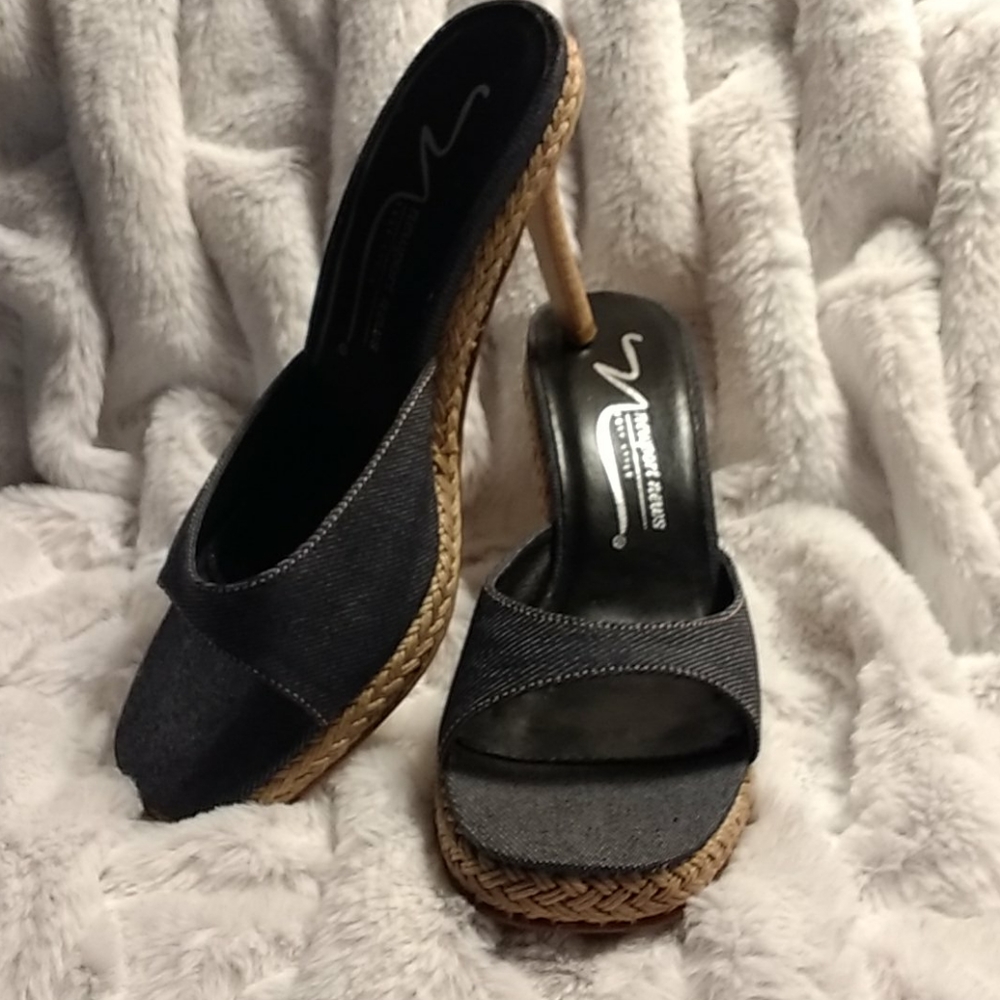 Newport News Easy Style Denim Heeled Sandals